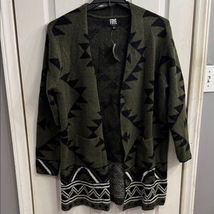 Frye Olive and Black Patterned Cardigan